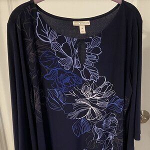 Navy Flower print Dress with Bell Sleeves